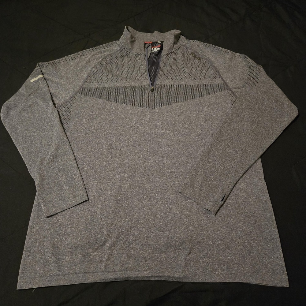 Fila Sport 1/4 Zip Pullover Mens XXL Gray Excellent Running Fitted Thumbholes